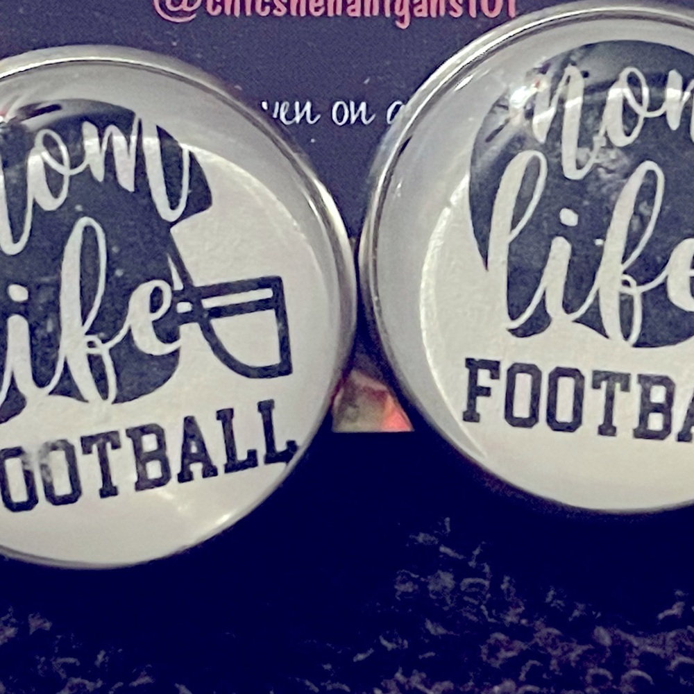 Mom Life Football Button Earring Set